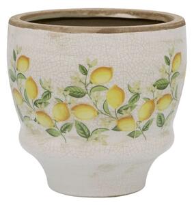 Béžový antik keramický kvetináč s citrónmi Limone Blossom - Ø 14*15 cm - Chic Antique