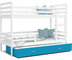 Detská posteľ JACEK 3 80x190 cm BIELA-MODRÁ