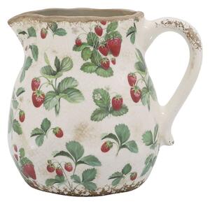 Krémový antik keramický džbán s jahôdkami Fraises - 16*15 cm - Chic Antique