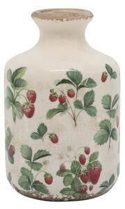 Krémová antik keramická váza s jahôdkami Fraises - Ø 11*17 cm - Chic Antique