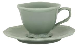 Zelená porcelánová šálka s tanierikom Provence lace verte - 9,5 cm / 180 ml - Chic Antique