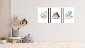 Dream Creations Detské plagáty morské živočíchy | 3 vzory Vzor: Veľryby modré / ružové