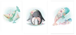 Dream Creations Detské plagáty morské živočíchy | 3 vzory Vzor: Tučniaky