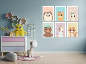 Dream Creations Detské plagáty zvieratá s kvetinami | 6 vzorov Vzor: Králík