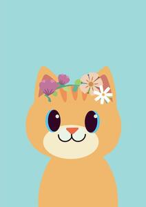 Dream Creations Detské plagáty zvieratá s kvetinami | 6 vzorov Vzor: Mačka