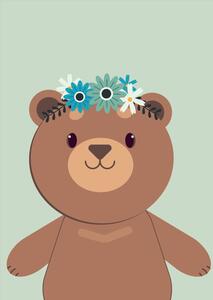 Dream Creations Detské plagáty zvieratá s kvetinami | 6 vzorov Vzor: Medveď