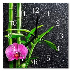Nástenné sklenené hodiny Bambusové kúpele 30x30 cm