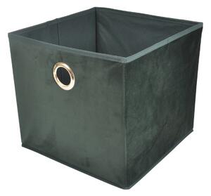 Homea Textilný úložný box zamatový tmavo zelený 31x31x28 cm
