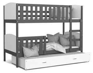 Detská poschodová posteľ TAMI 3 80x190 cm so šedou konštrukciou v bielej farbe s prístelkou