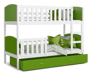 Detská poschodová posteľ TAMI 80x160 cm s bielou konštrukciou v zelenej farbe