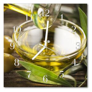 Sklenené hodiny štvorcové Olivový olej 30x30 cm