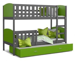 Detská poschodová posteľ TAMI 3 80x190 cm so šedou konštrukciou v zelenej farbe s prístelkou