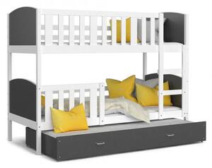 Detská poschodová posteľ TAMI 3 80x190 cm s bielou konštrukciou v šedej farbe s prístelkou