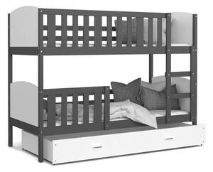 Detská poschodová posteľ TAMI 80x160 cm s bielou konštrukciou v šedej farbe