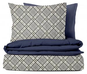Ervi Bavlnené obliečky DUO - Grey Tartan/ modré