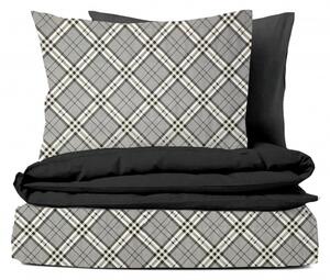 Ervi Bavlnené obliečky DUO - Grey Tartan/ čierne