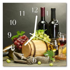 Sklenené hodiny štvorcové Hrozno pre víno 30x30 cm
