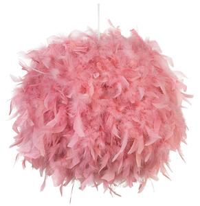 Závesná lampa ružová okrúhle tienidlo z peria guľaté svietidlo glamour moderný štýl