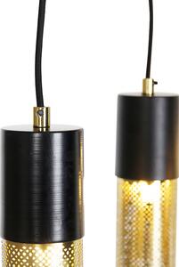 Industriálne závesné svietidlo čierne so zlatými 10-timi svetlami - Raspi