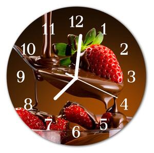 Nástenné sklenené hodiny Čokoládové jahody fi 30 cm