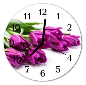 Nástenné sklenené hodiny Tulipány fi 30 cm