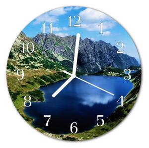 Nástenné sklenené hodiny Jazero hory fi 30 cm