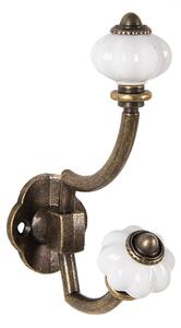 Mosadzný antik kovový nástenný háčik s knopkami - 4*9*13 cm - Clayre & Eef