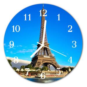 Nástenné sklenené hodiny Eiffelova veža fi 30 cm