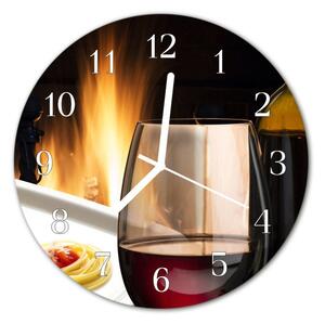 Nástenné sklenené hodiny Špagetovej víno so svietidlom fi 30 cm
