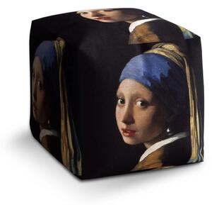Sablio Taburet Cube Dievča s perlou - Johannes Vermeer - 40x40x40 cm