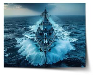 Sablio Plagát Vojnová loď prerážajúca oceán - 60x40 cm