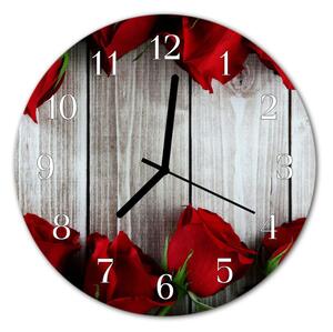 Nástenné sklenené hodiny Ruže na doske fi 30 cm