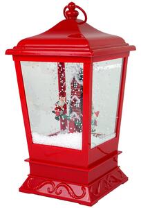 LEAN TOYS Vianočný lampáš s Mikulášom a snehuliakom červená
