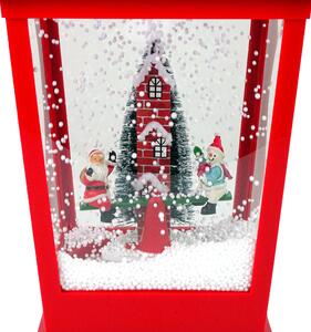 LEAN TOYS Vianočný lampáš s Mikulášom a snehuliakom červená