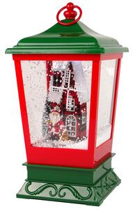 LEAN TOYS Vianočný lampáš s padajúcim snehom červeno-zelená