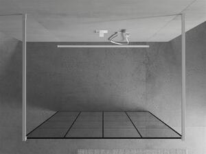 Mexen Kioto, priechodná sprchová zástena 130 x 200 cm, 8mm sklo číre/čierny vzor, 2x biela stabilizačná rozpera, 800-130-002-20-77