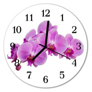 Sklenené hodiny okrúhle Orchidea fi 30 cm