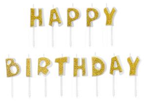 Tortové sviečky Happy Birthday zlaté
