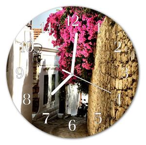Sklenené hodiny okrúhle Kvetinová alej fi 30 cm