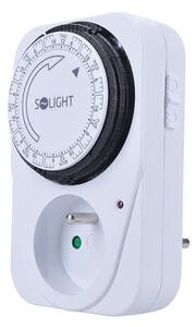 SOLIGHT Mechanický týždenný časový spínač 230V/16A, 1 zásuvka, biely