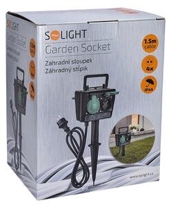 SOLIGHT Záhradný stĺpik IP44, 4 zásuvky, gumový kábel 1,5m