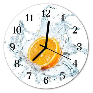 Nástenné sklenené hodiny Oranžová voda fi 30 cm