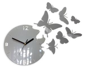 ModernClock 3D nalepovacie hodiny Butterfly sivé
