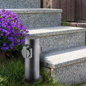 SOLIGHT Záhradný stĺpik IP44, nerez oceľ, 2 zásuvky, valec, čierny