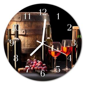 Nástenné sklenené hodiny Farba vína fi 30 cm