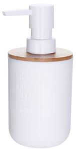DekorStyle Biely zásobník na tekuté mydlo s bambusovým viečkom