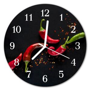 Nástenné sklenené hodiny Chilli korenie fi 30 cm