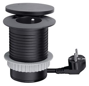 SOLIGHT Vstavaná zásuvka + USB A + C + Wireless 10W, otočné viečko, kábel 2m, čierna