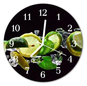 Nástenné sklenené hodiny Lemonová limetkou fi 30 cm