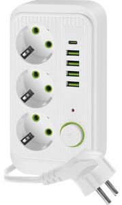Rozbočovacia zásuvka s vypínačom LINEA 3x230V + 5xUSB A/C SCHUKO 1,5 m biela